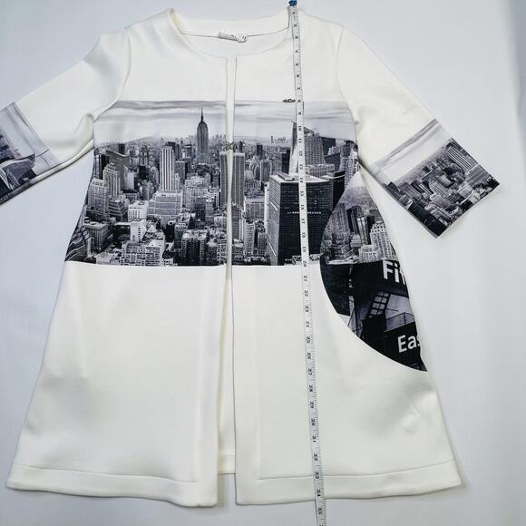 Deca Jacket Womens Large White Black Cityscape Print Graphic Tunic Urban Skyline - Picture 4 of 10